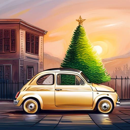 Vintage-Style Fiat 500 with Christmas Tree