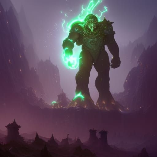 Radiant Emerald Golem in Dark Fantasy Style