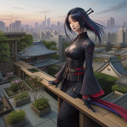 Japanese Gothic Girl Finds Serenity in Rooftop Garden