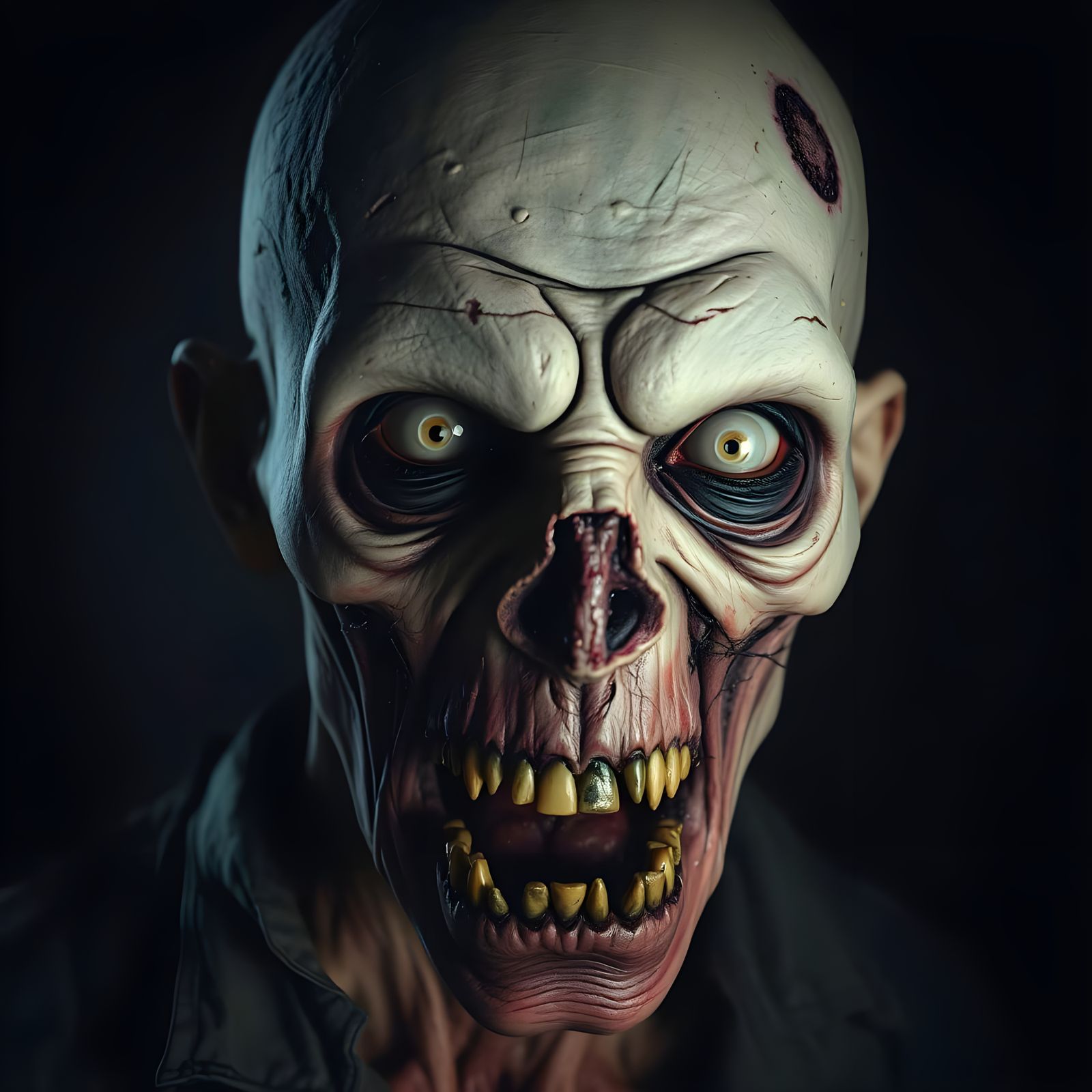 Frightening Zombie Face in Chiaroscuro 3D Style