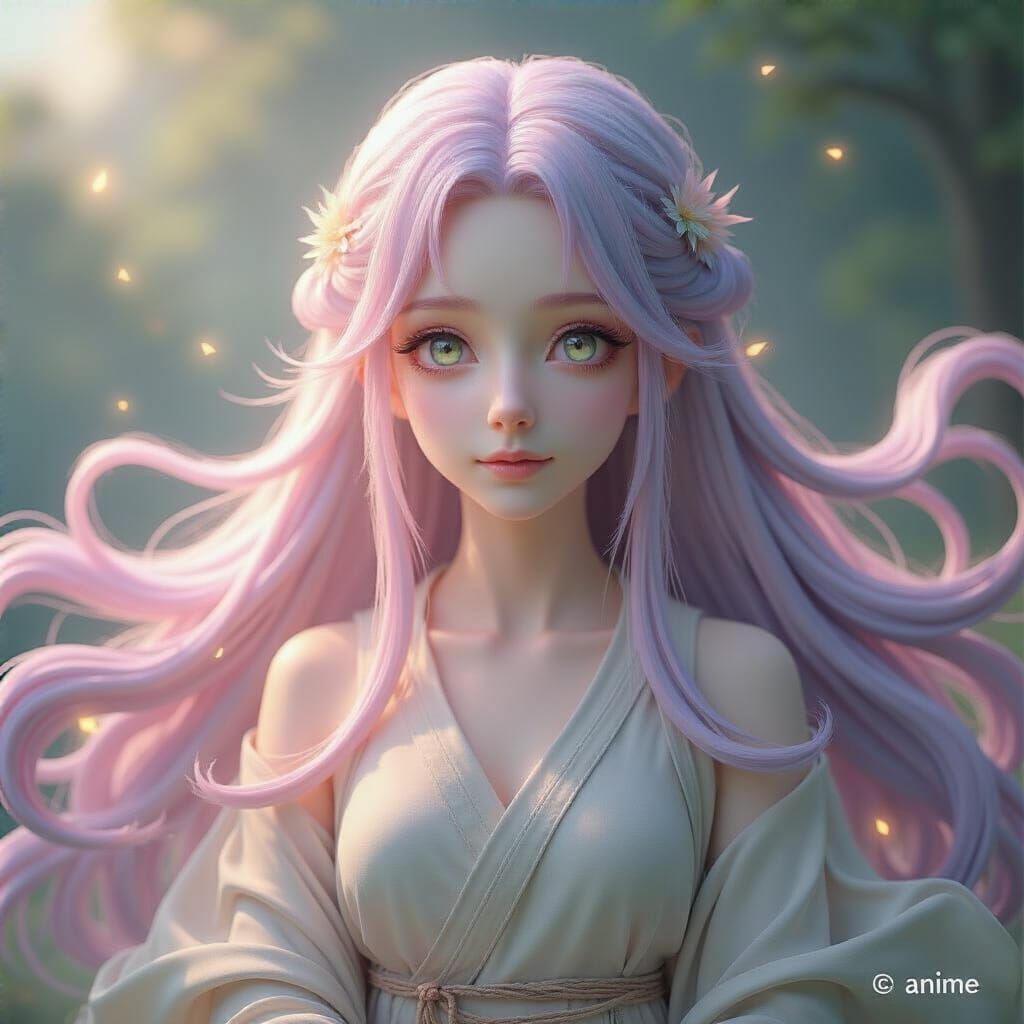 Ethereal Portrait of a Pastel-Haired Goddess in Painterly St...