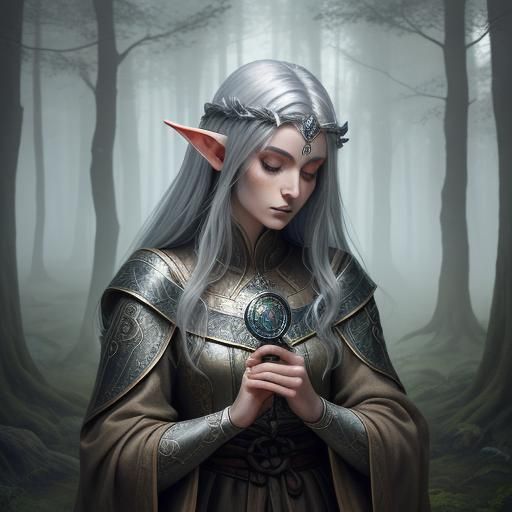 Ethereal Holy Woman in Mystic Forest