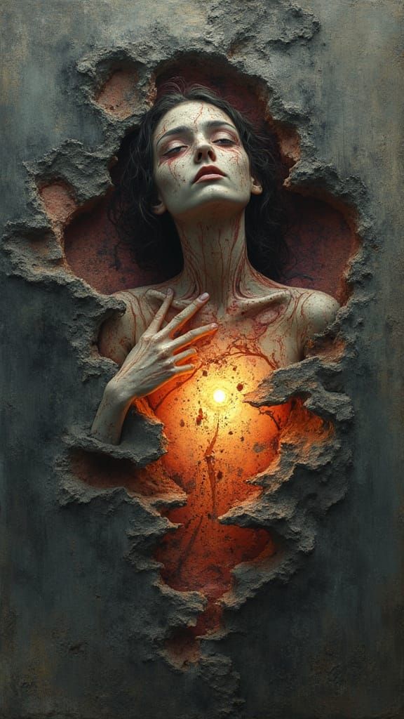 Stone Fairy Reveals Glowing Heart in Abstract