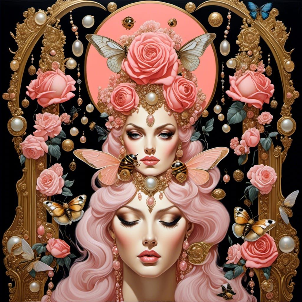 Aphrodite's Coral Haven: Renaissance Painting of Roses and B...