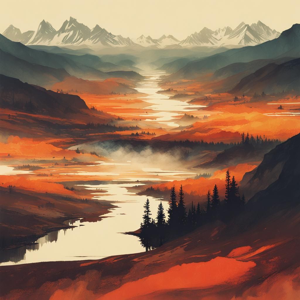 Minimalist Mountain Landscape with Blended Textures