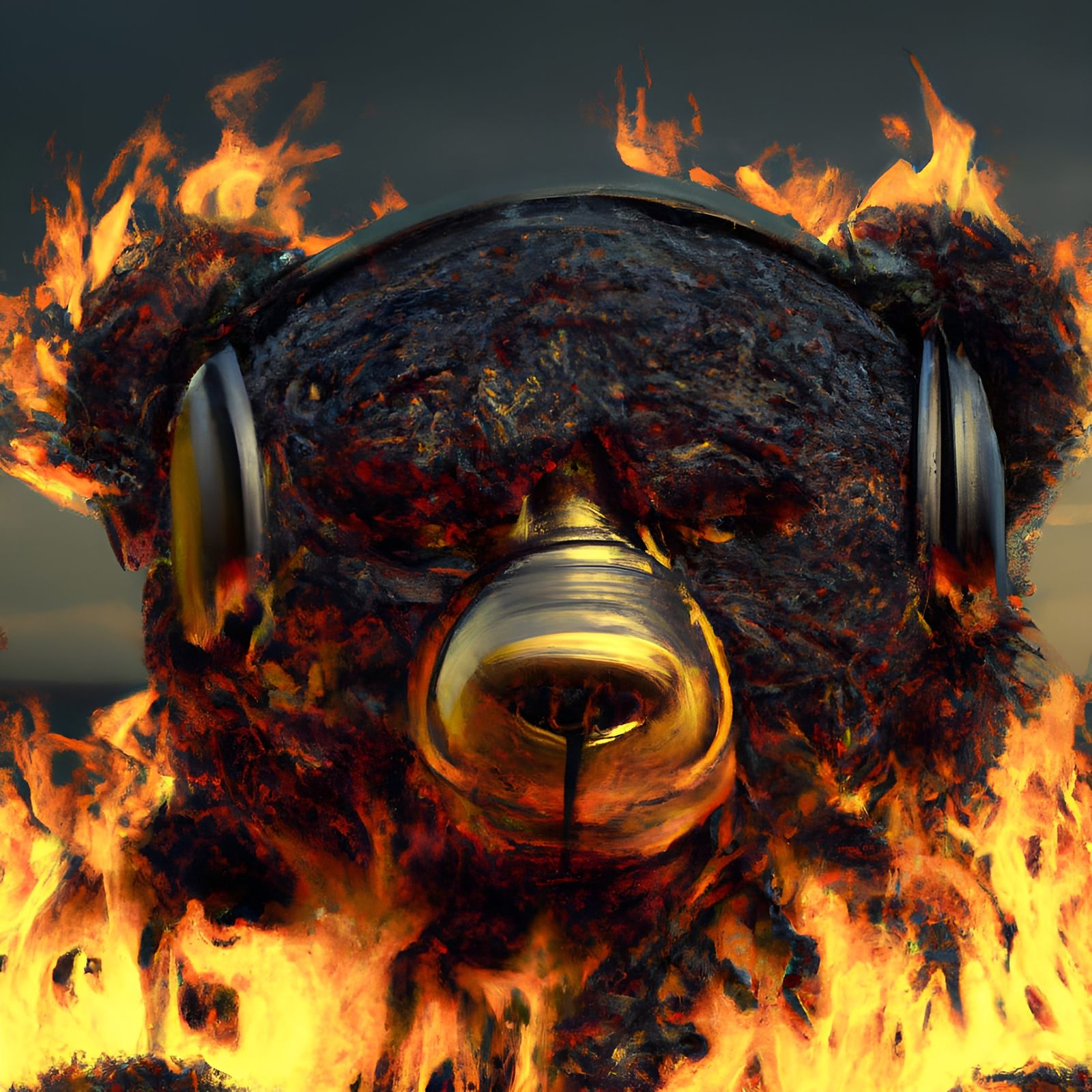 Hyperrealistic Teddy Bear Engulfed in Blazing Fire
