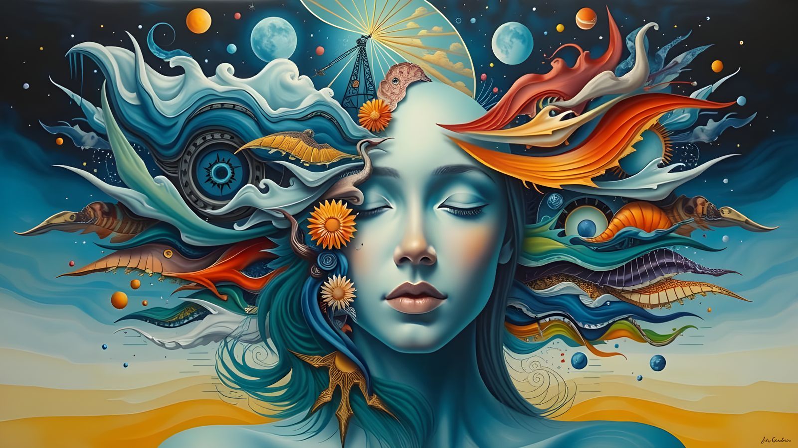 Dreamlike 3D Collage Art Exploring Consciousness