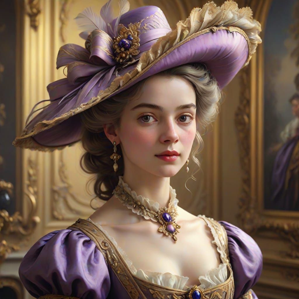 Elegant French Lady in Lavish Purple Gown