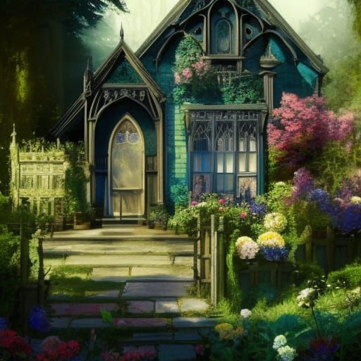 Gothic Victorian Crystal Shop with Flower Garden