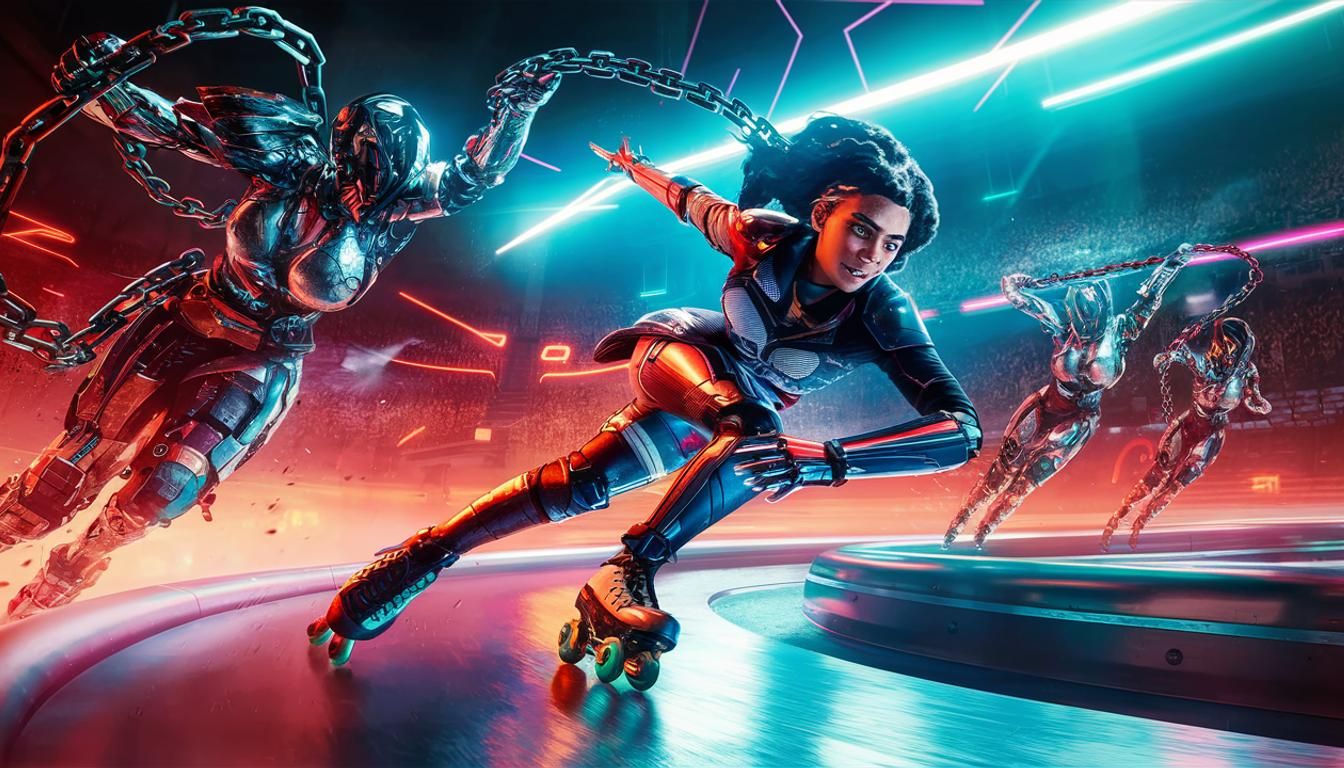 Cyborg Alita Walking in Dark Alley