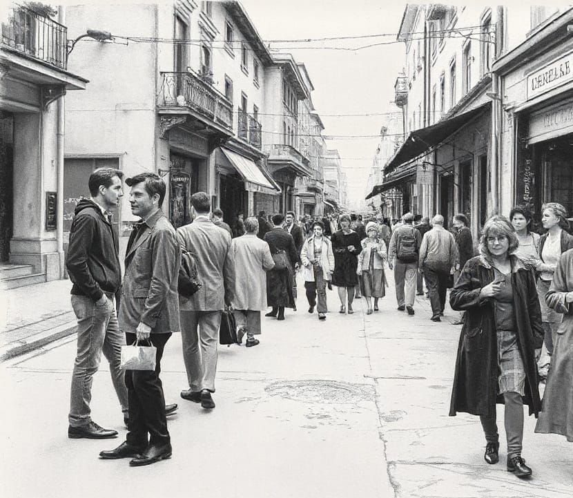 Street Scene in the 1990s as Charcoal Drawing