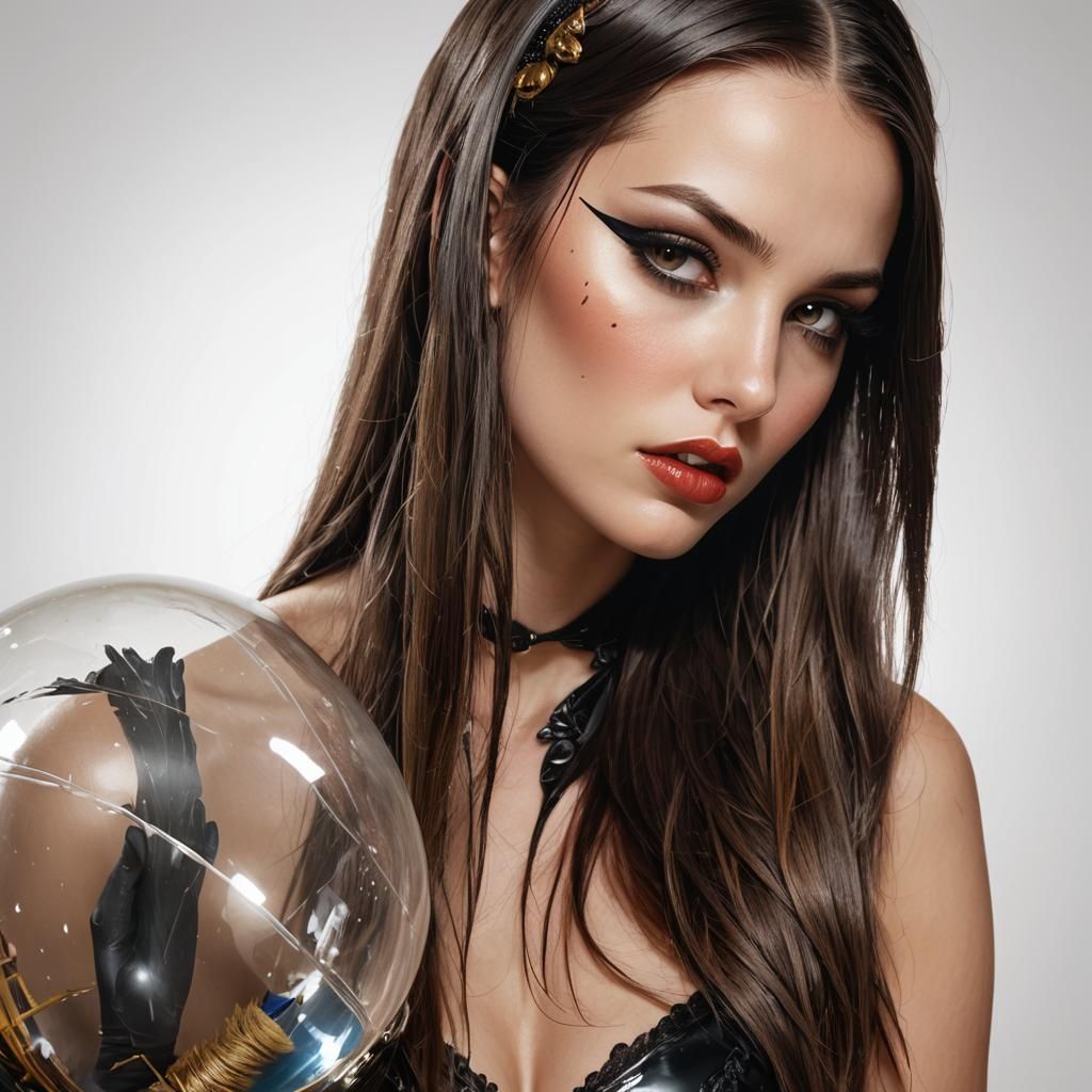 Dark Fantasy Maid in Elegant Latex Attire, Tenderly Dusting....