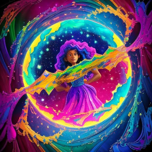 African American Woman in Cosmic Holographic Dreamscape