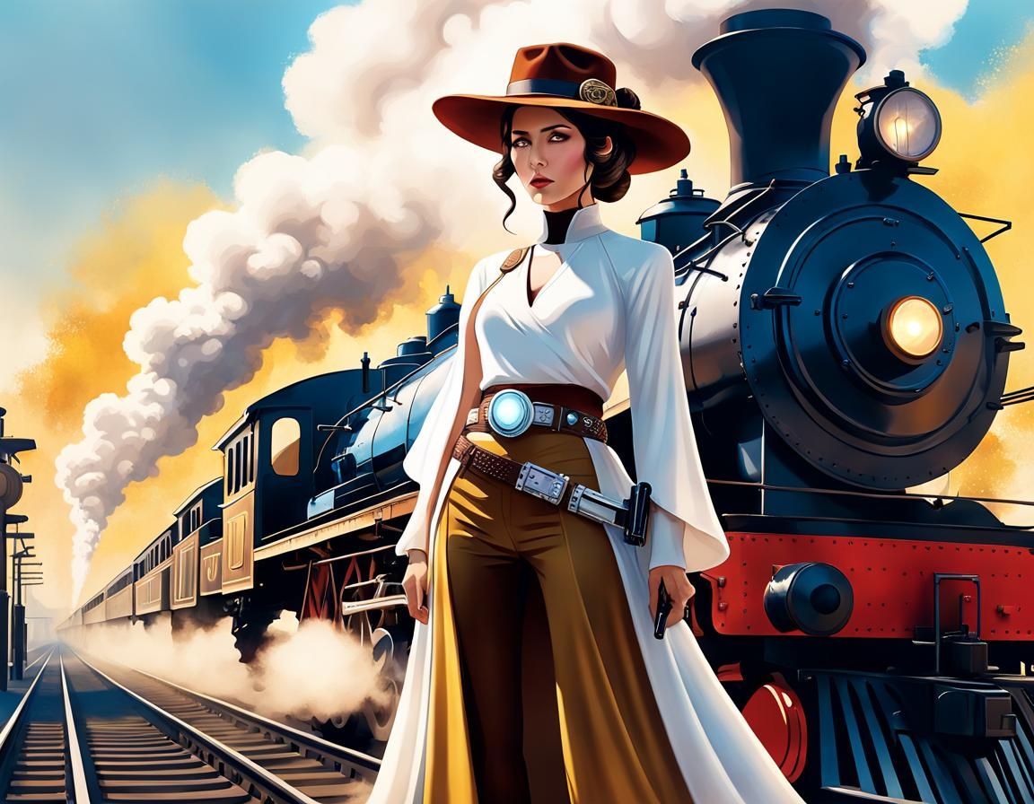 Cowgirl Princess Leia Rides into Fantasy Steam Train Station
