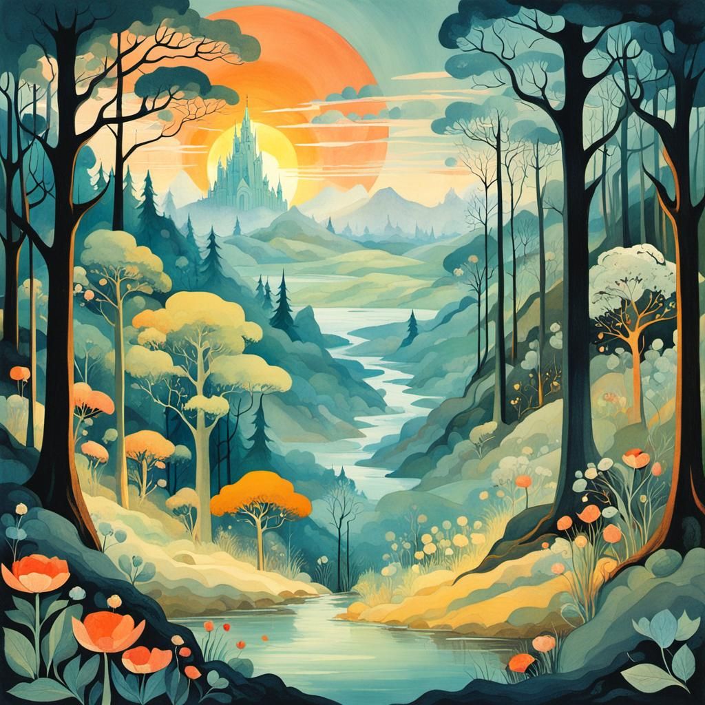 Whimsical Arthurian Forest Sunrise