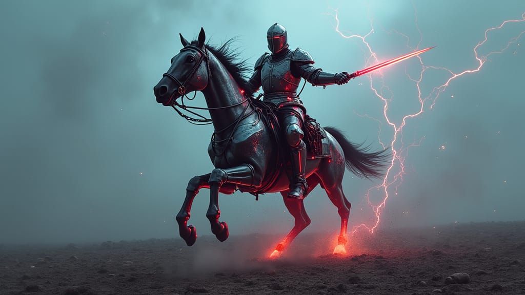 Cybernetic Knight's Last Charge on Battlefield