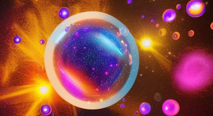 Vibrant Cosmic Holographic Art in Mixed Media Style