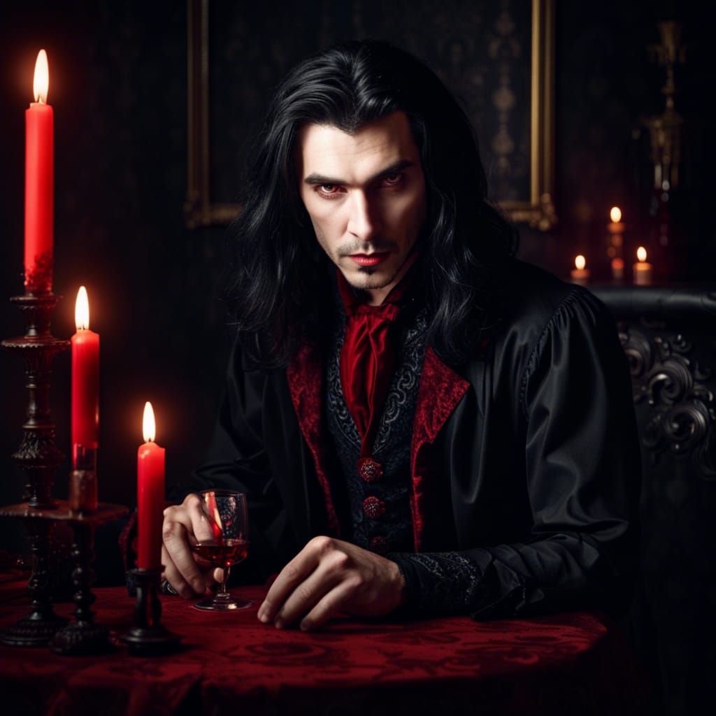 Dramatic Portrait of a Victorian Vampire in Gothic Attire