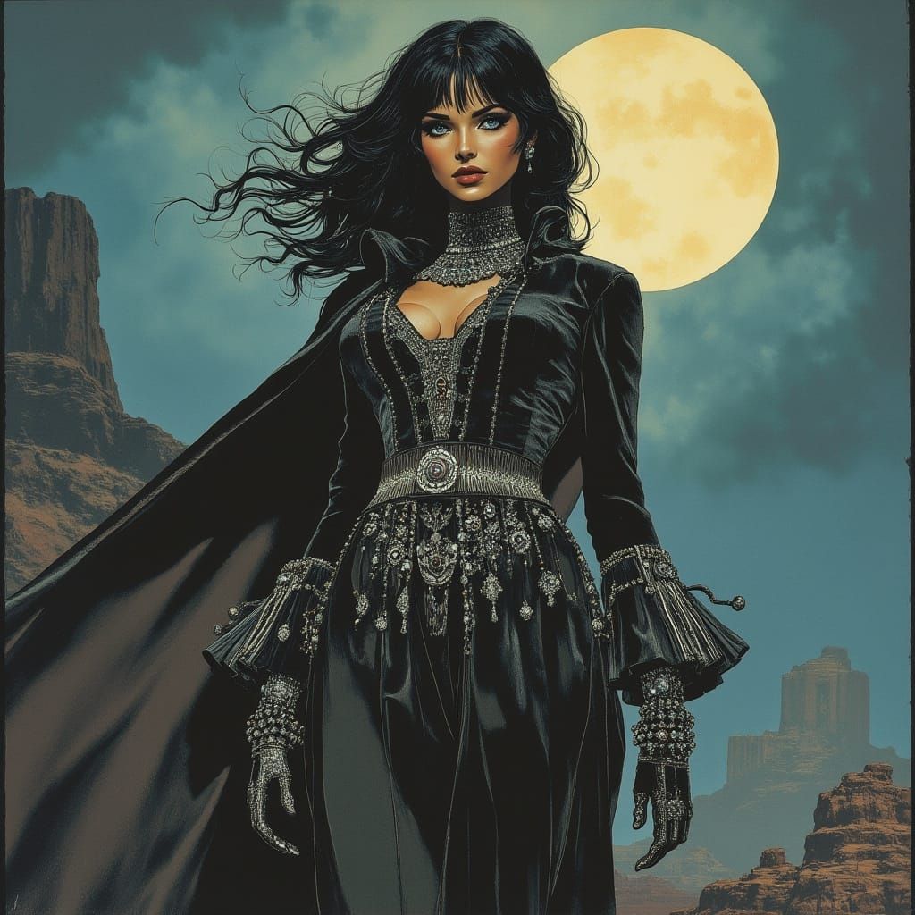 Sultry Western Goddess Under Moonlit Skies
