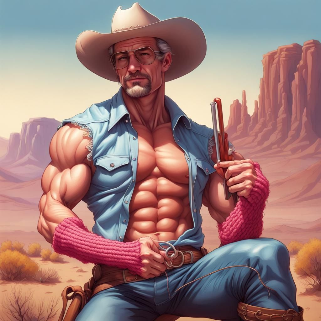 Vibrant Western Cowboy Knits in Desert Landscape