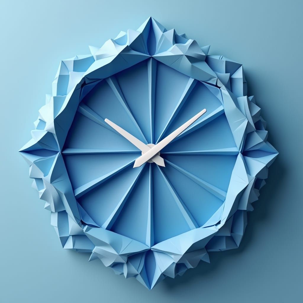 Blue Origami Clock with Retrograde Hands