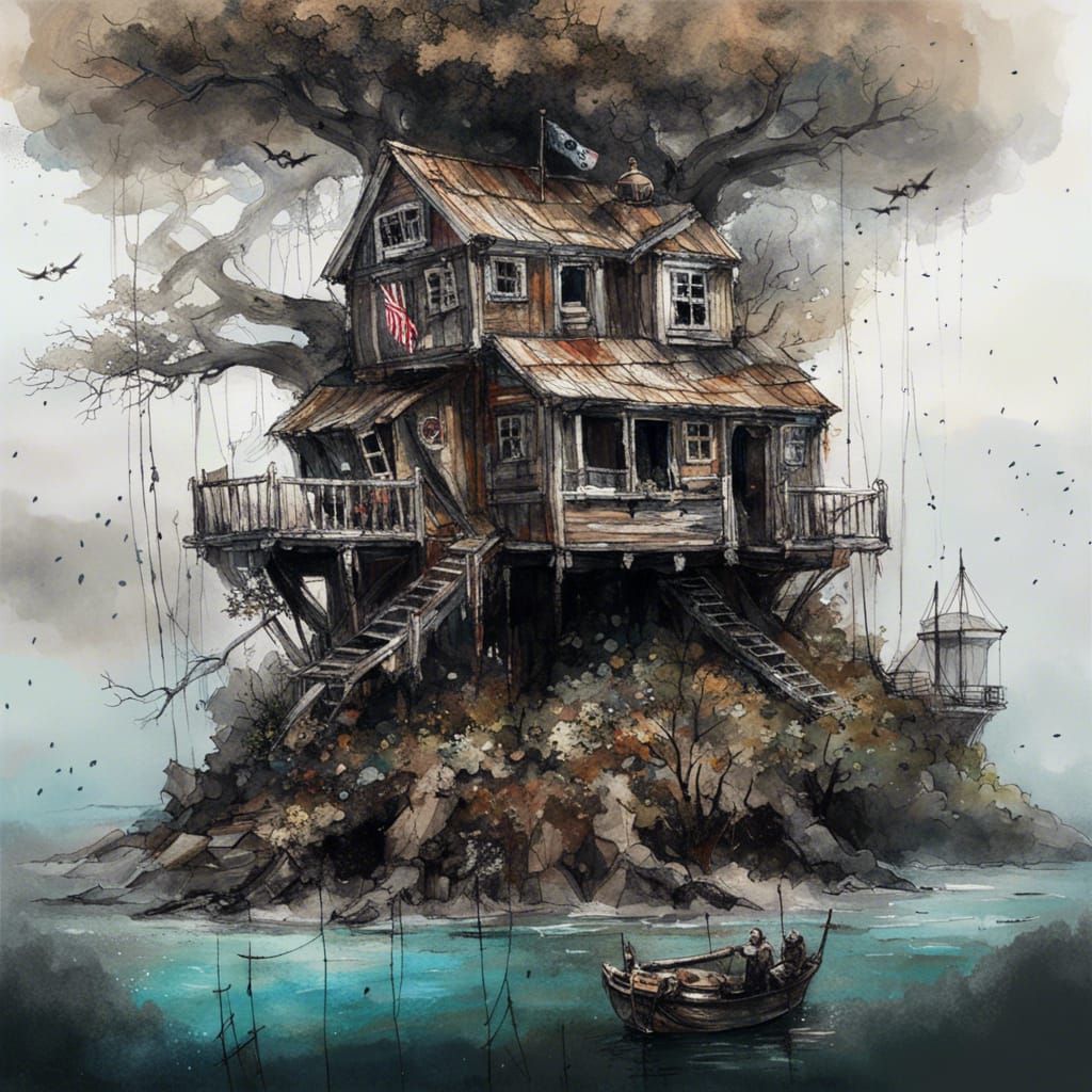 House in the Tree, Pirate Ship at Dusk