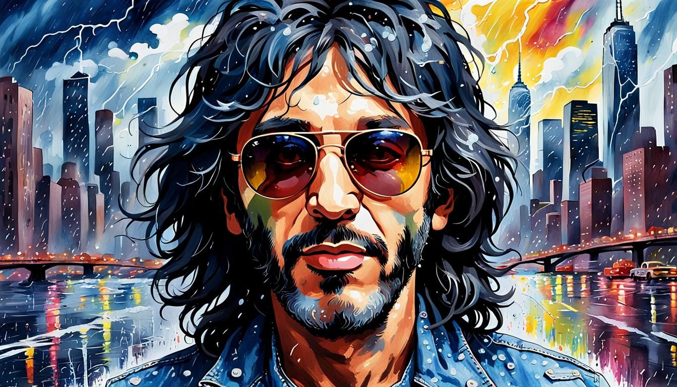 Singer Cat Stevens in Neon-Lit New York City Streets