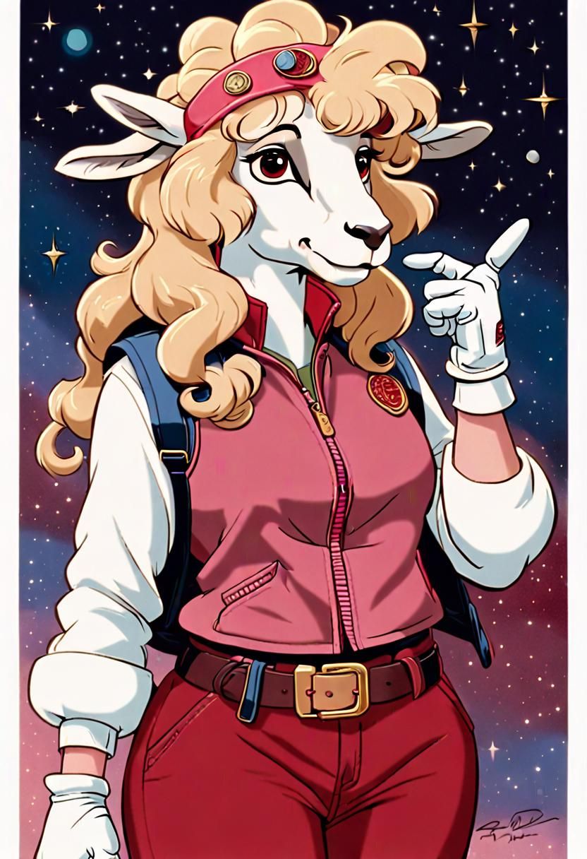 Boldly Styled Female Ewe in Retro Space Flight Attire