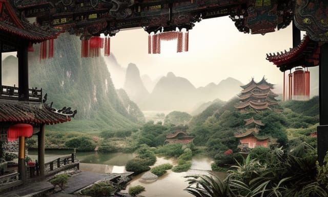 Epic Chinese Landscape in Maximalist Digital Art