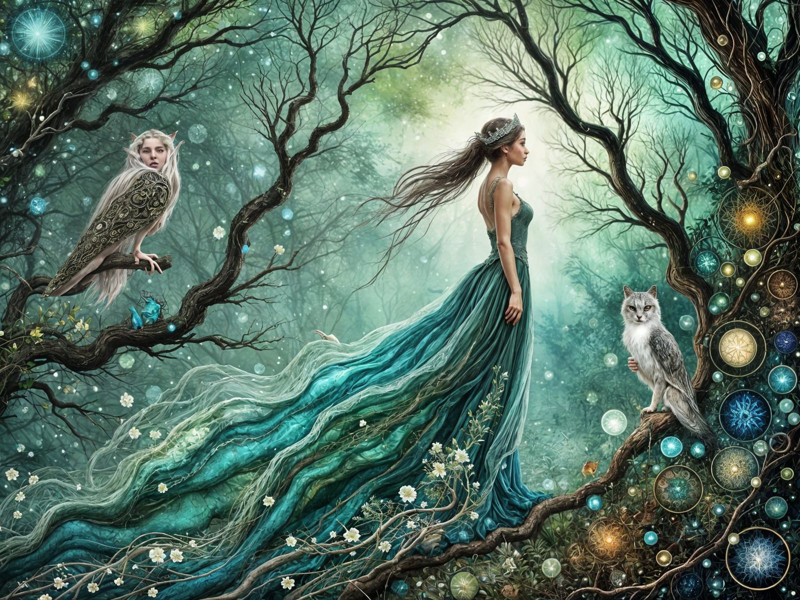 Elven Princess with Familiar in Enchanted Woodland