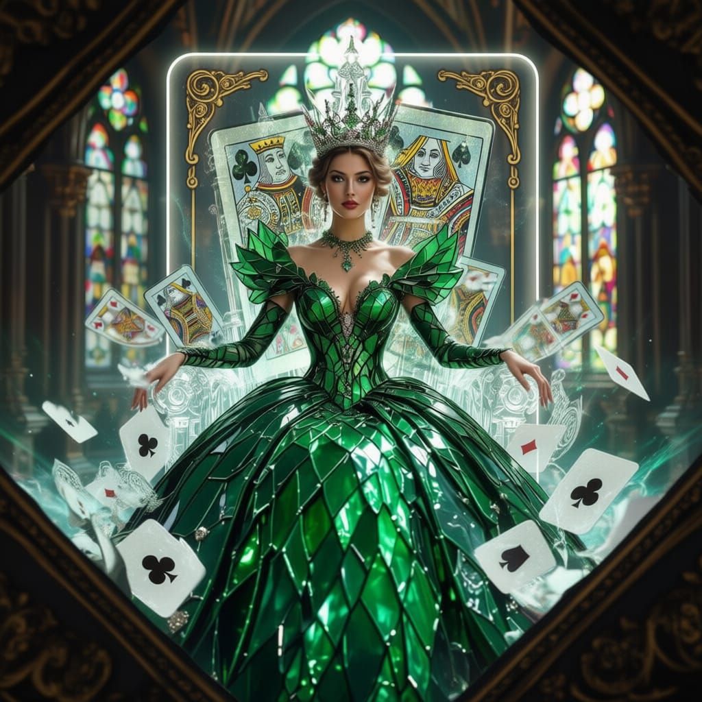 Queen of Clubs Emerges from Card in Magical Motion Blur