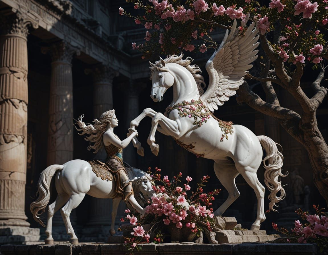 Goddess Bestows Pegasus in Ancient Temple