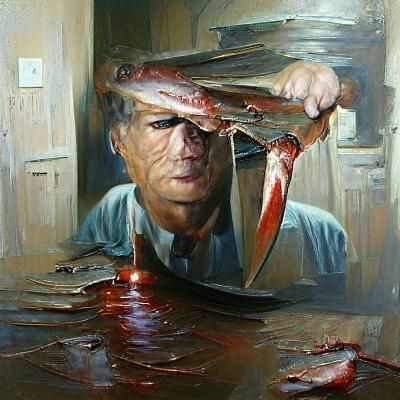 Macabre Oil Portrait of a Ruthless Serial Killer in Dark, Go...