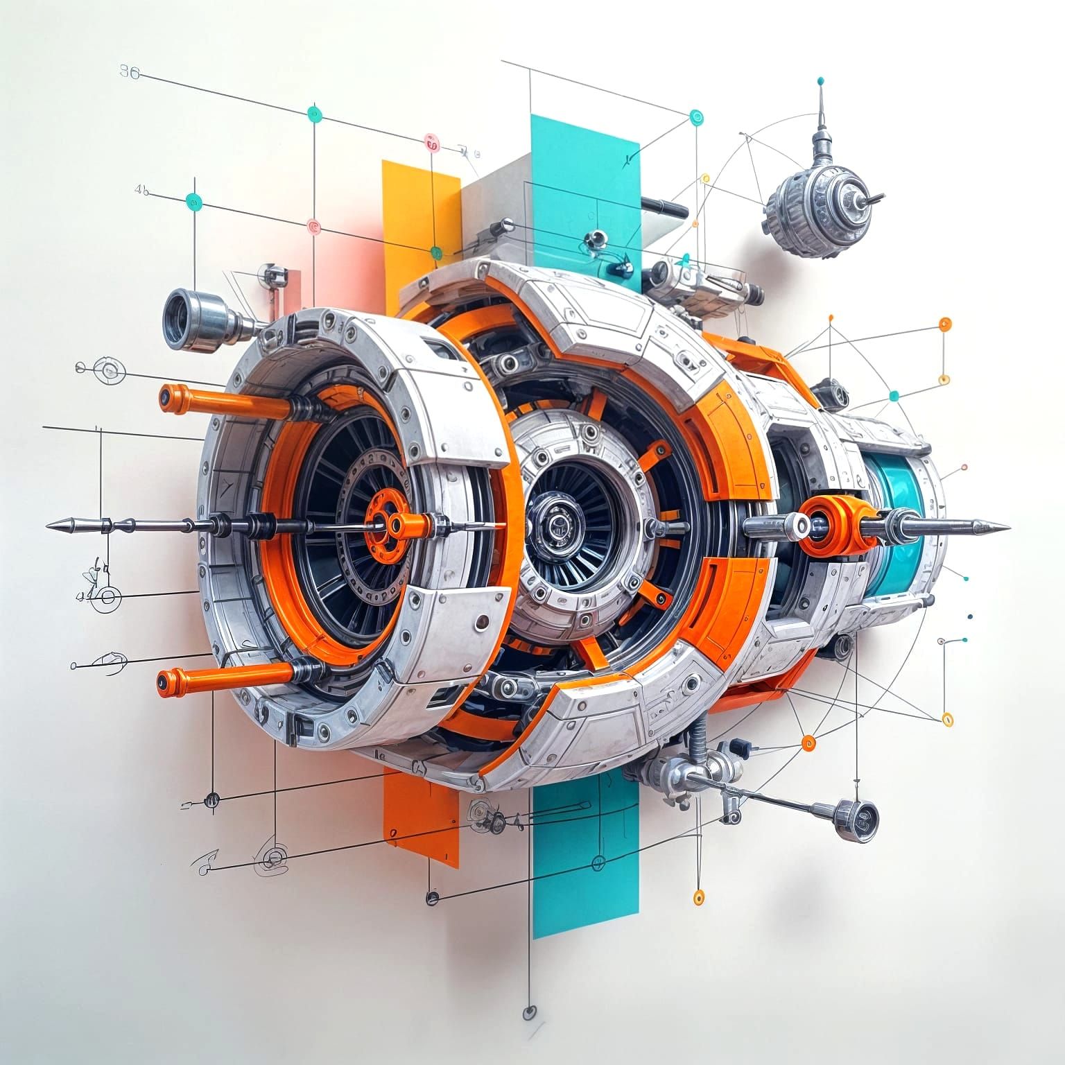 Futuristic 2D/3D Mechanical Design with Double Exposure