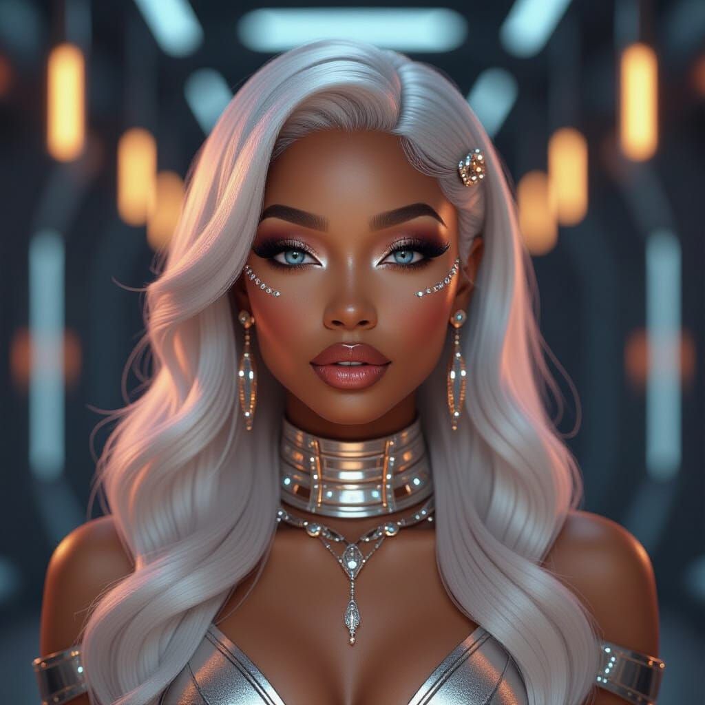 Futuristic Elegance: Curvy Woman in Sci-Fi Fashion