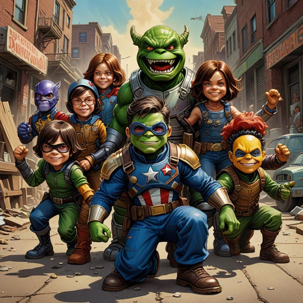 Little Rascals Reimagined as Superhero Team in Cartoon Style