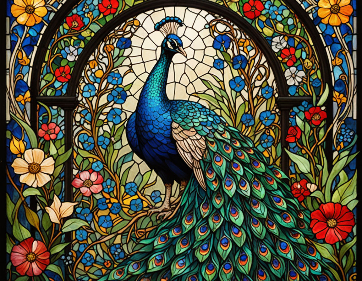 Surreal Pre-Raphaelite Stained Glass Masterpiece with Majest...