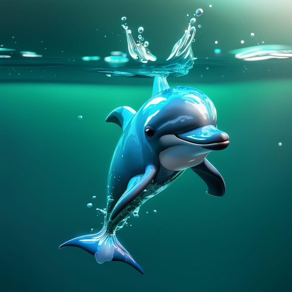 Glistening Emerald Dolphin in Crystal Clear Water