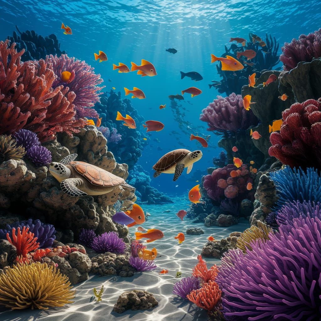 Vibrant Coral Reef Ecosystem in Fantasy Art Style