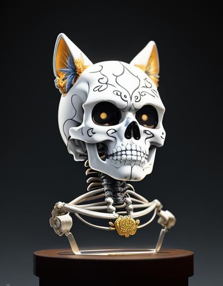 Whimsical Sugar Skull Maneki Neko in Vibrant Triadic Colors