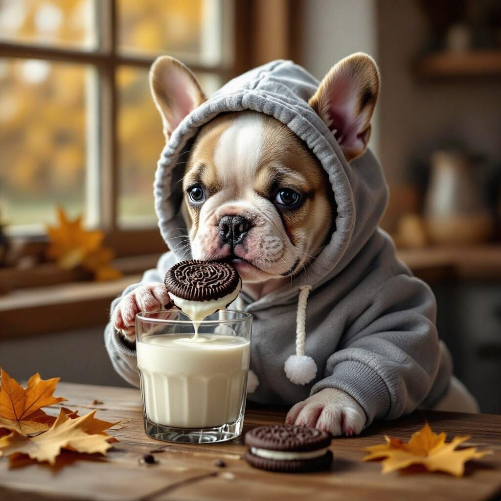 French Bulldog Puppy Enjoys Oreo and Milk