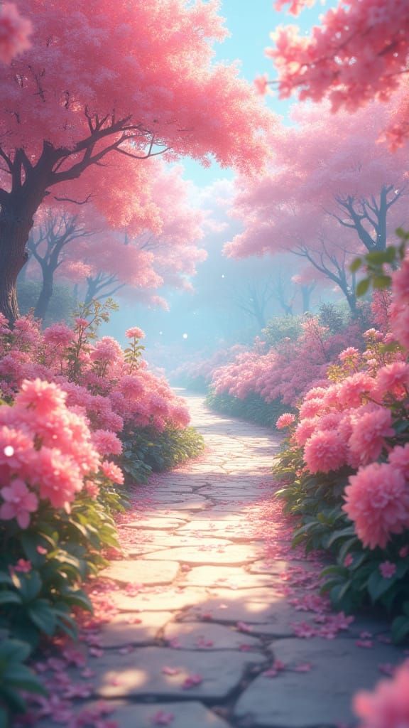 Vibrant Blooming Flowers in 3D Anime Style
