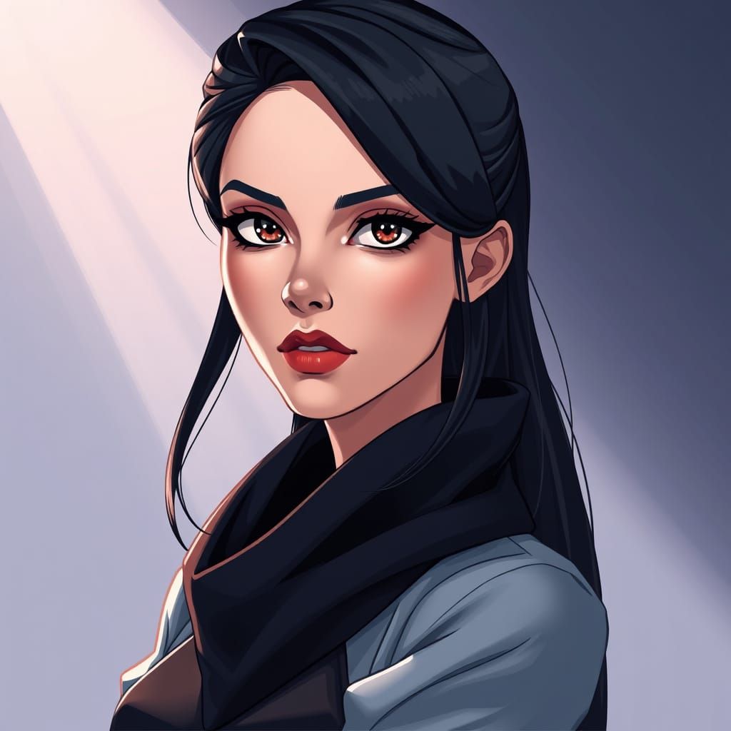 Elegant Young Woman with Expressive Eyes in Manga Style