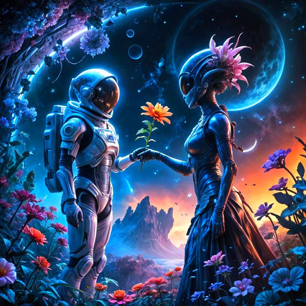 Ethereal Alien Encounter in Vibrant Deep Colors