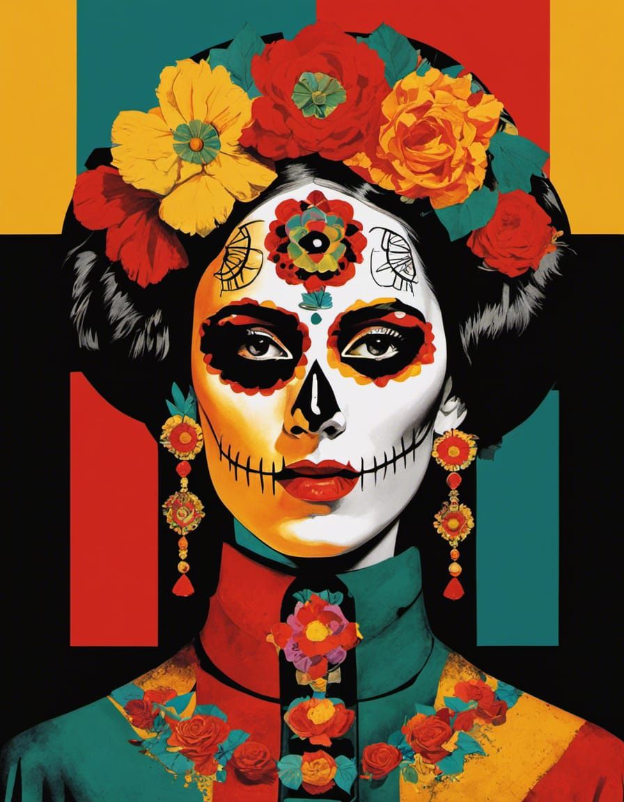 Golden Altarpiece Portrait in Dia de los Muertos Style