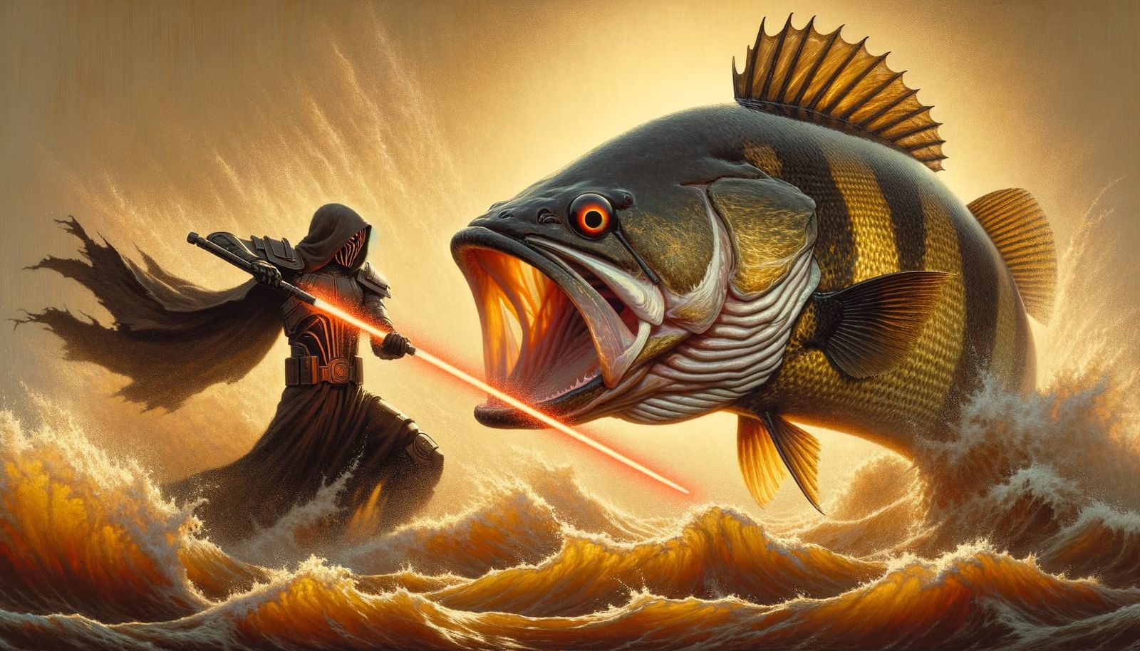 Epic Battle Unfolds at Dawn: Dark Lord vs. Fearsome Fish