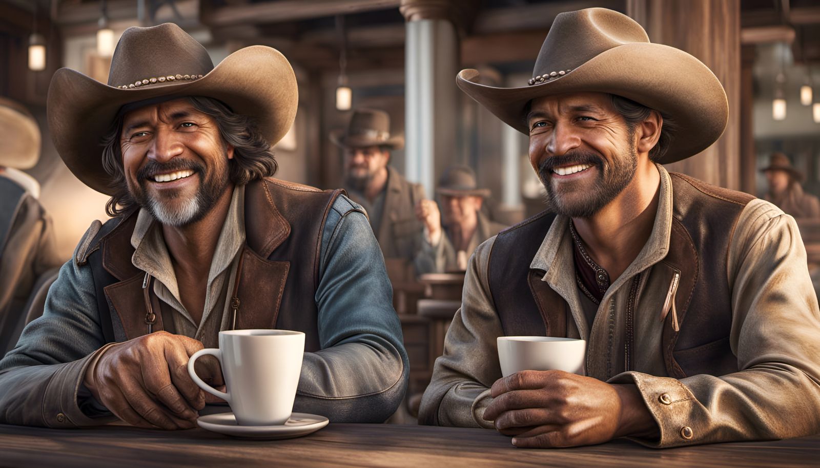 Wild West Characters Share Coffee in Stunning Photorealism
