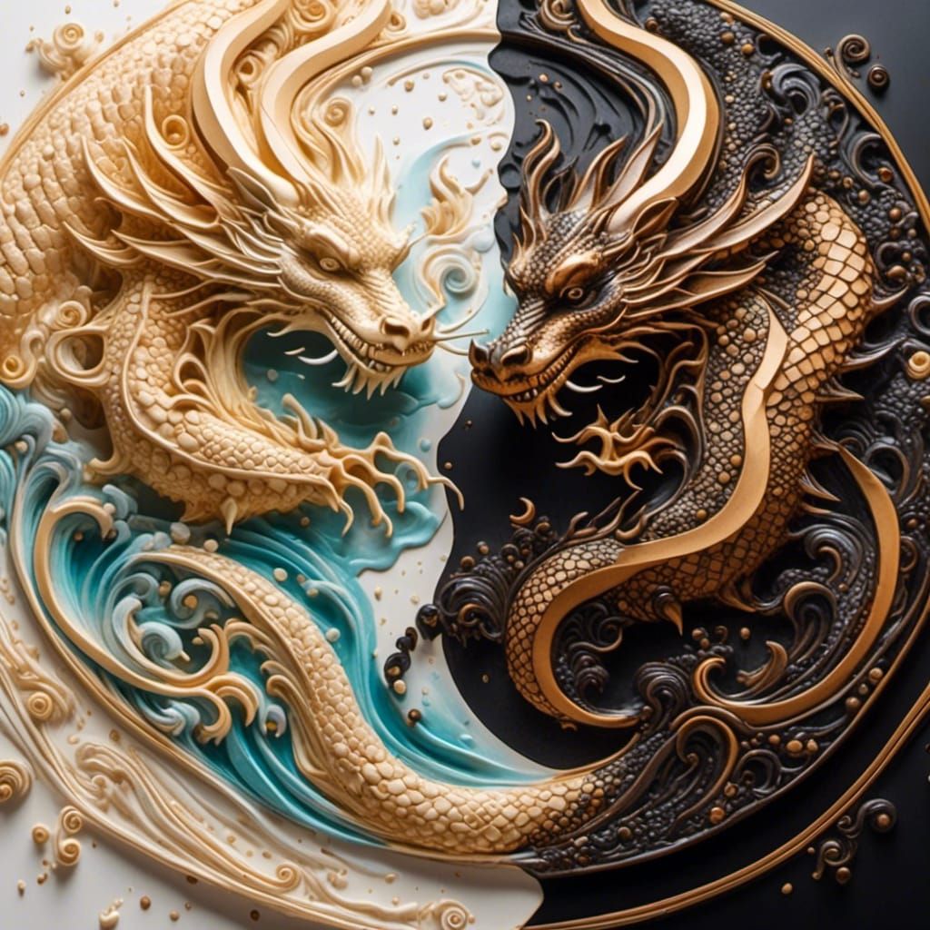 Dragon Yin Yang Geometric Art in Baroque Latte