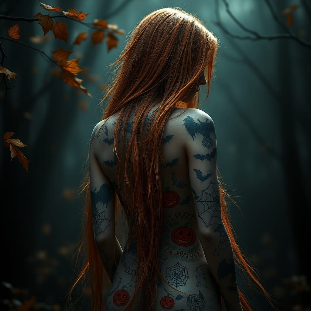 Hypnotic Hyperrealistic Halloween Goddess in Dark Mystic Env...