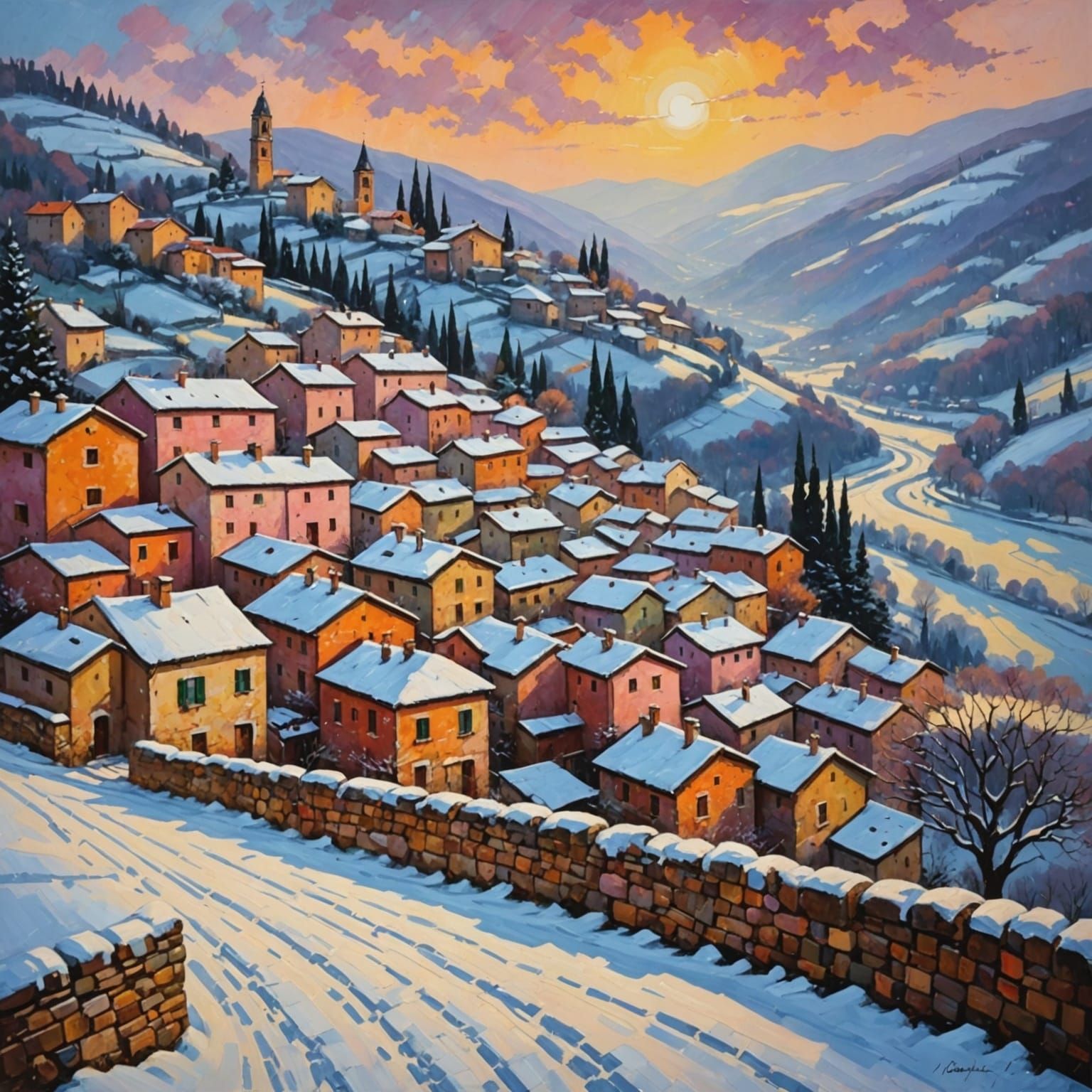 Winter Idyll in a Snowy Italian Village